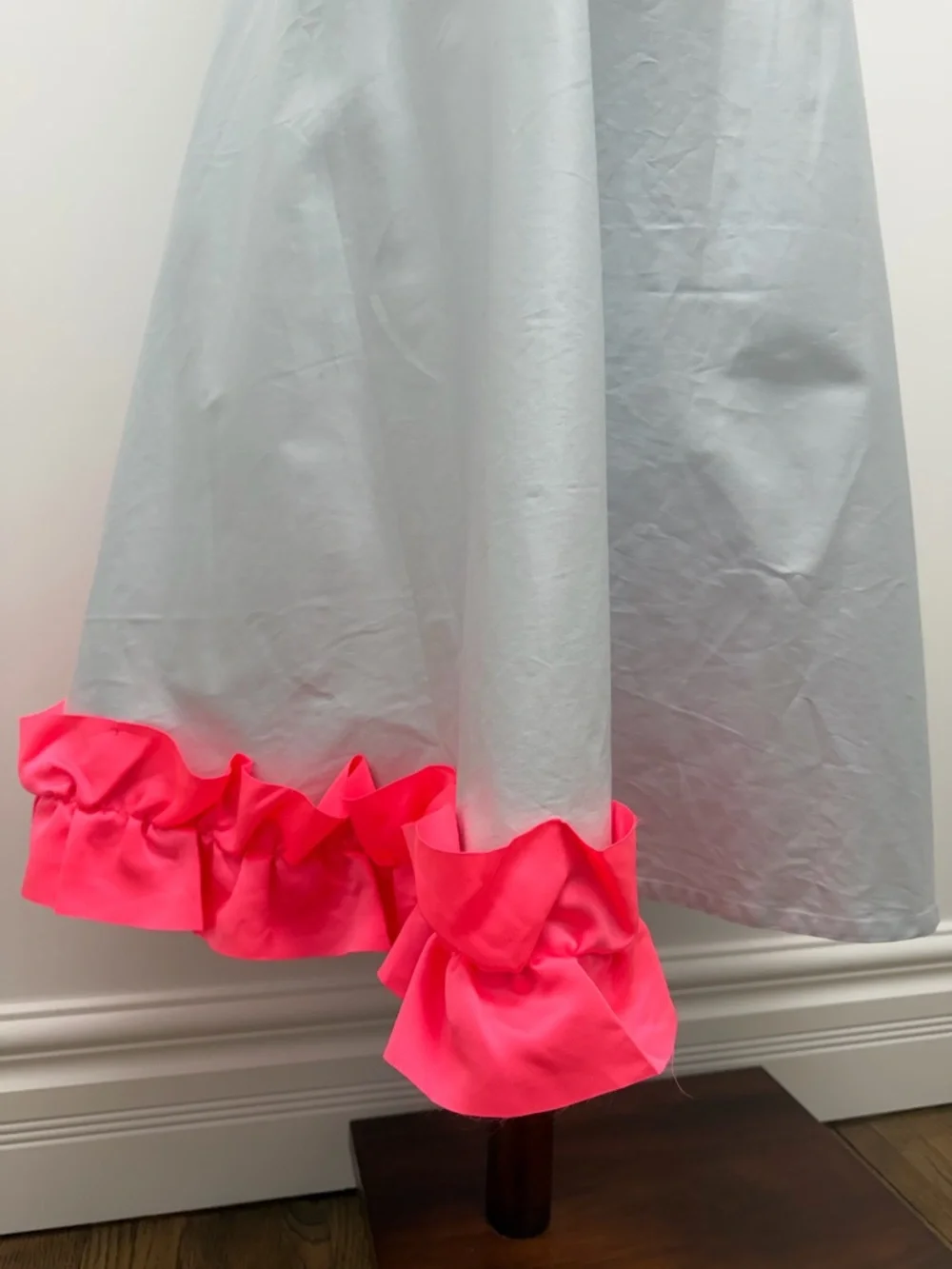Paskal Ruffled Satin Trimmed Stretch Cotton Poplin Blue Pink Midi Dress X-Small - Picture 6 of 12